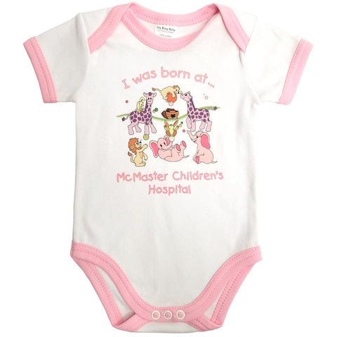 New Baby Onesie - "I was born at McMaster Children's Hospital", Pink