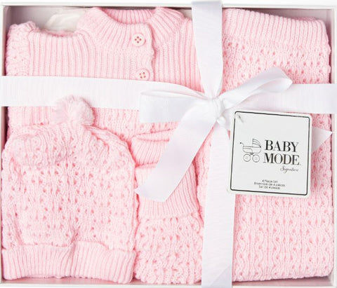 New Baby - 4pc Boxed Gift Set - Pink Knit